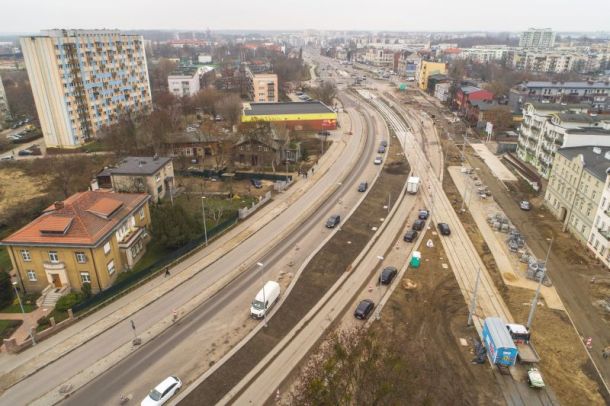 Widok na budowę linii na Szosie Chełmińskiej od Dekerta do Podgórnej