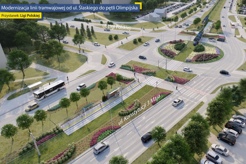 Wizualizacja torowiska tramwajowego na ul. Konstytucji 3 Maja