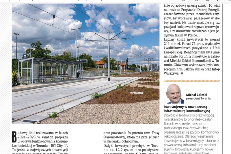 
Toruń – miasto dobrych połączeń – taki tytuł nosi publikacja nt. nowej trasy tramwajowej, która...