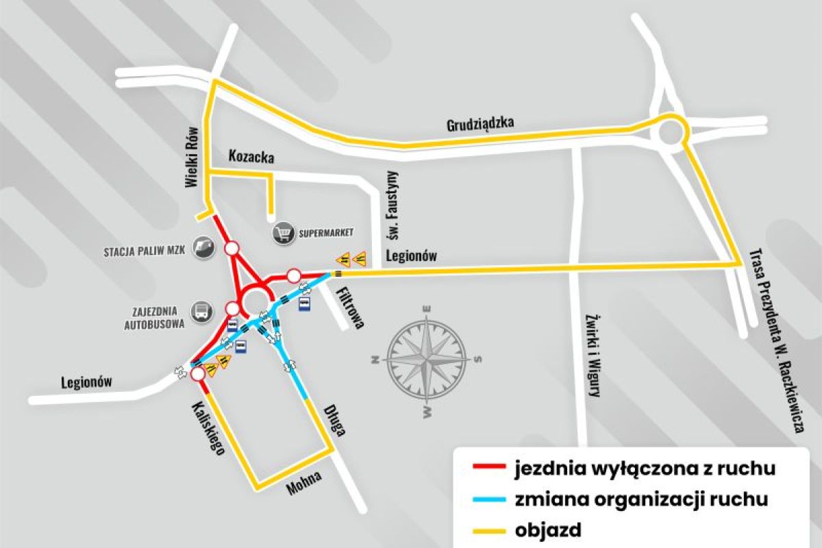 Mapka objazdów w rejonie ronda Czadcy