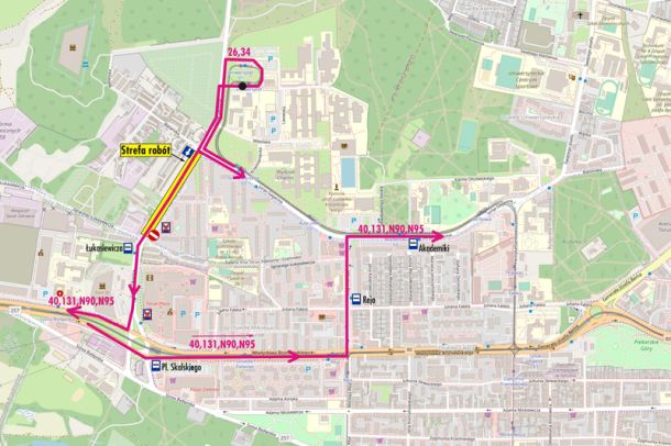 Mapa dojazdu autobusów do CH Plaza