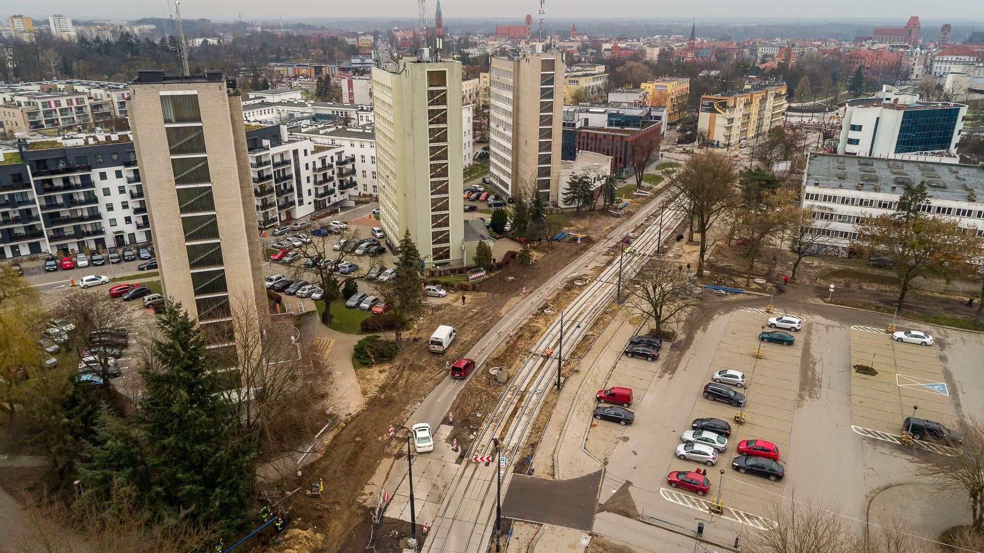 Budowa nowej linii tramwajowej - widok na Szosę Chełmińską